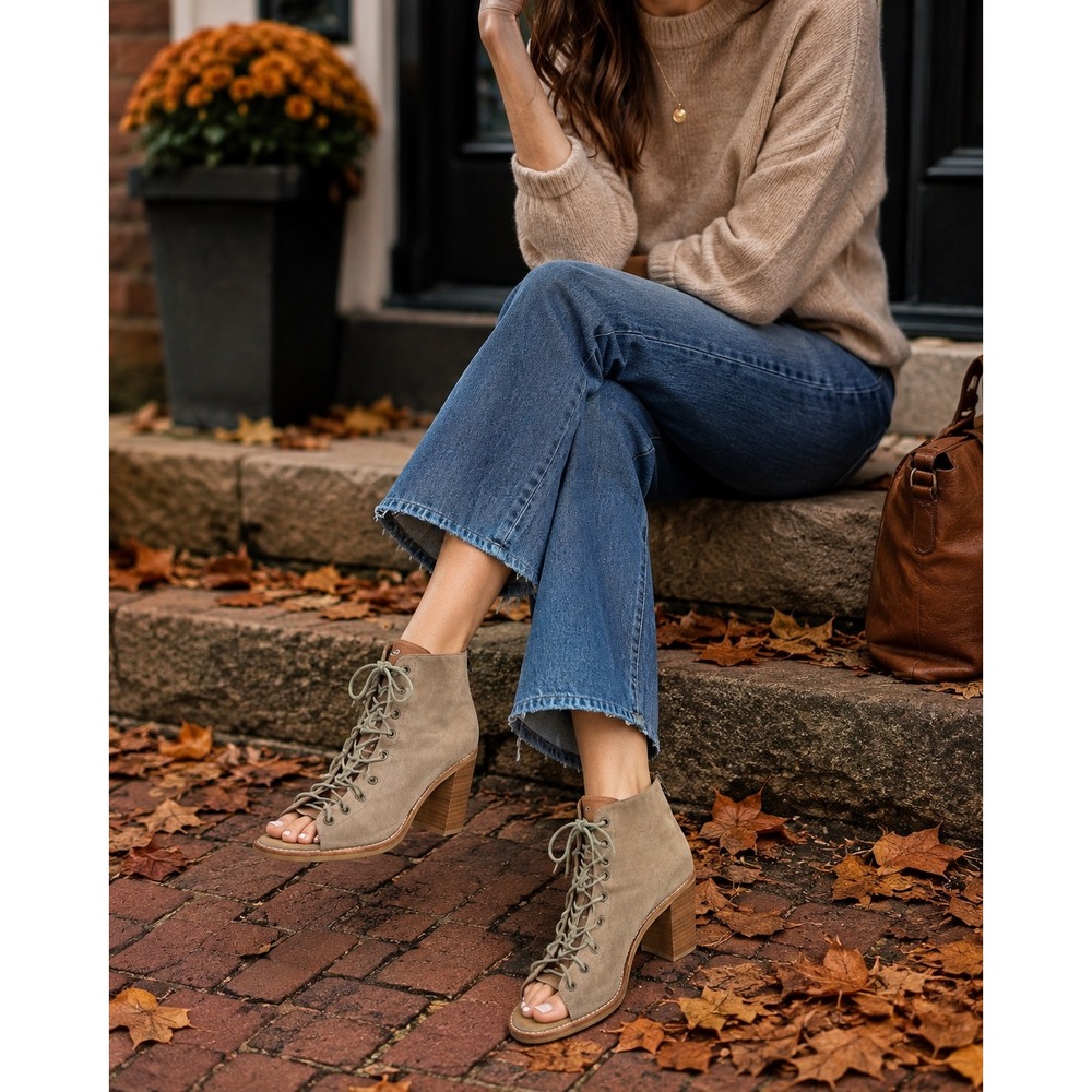 Jeffrey Campbell Suede Lace Up Open Toe Shoes 10 Chunky Block Heel Boho Western